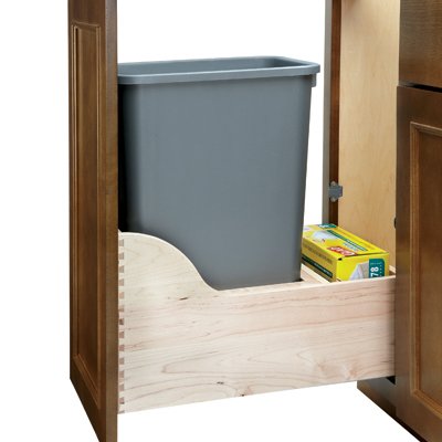 Rev-A-Shelf - 4WCSC-1535DM-1 - Single 35 Qt. Pull-Out Bottom Mount Wood and Silver Waste Container with Soft-Close Slides