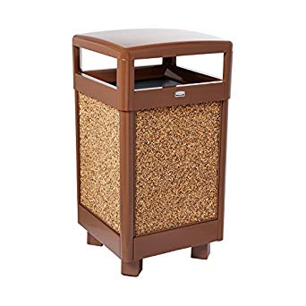 Rubbermaid Commercial Aspen Trash Can with Rigid Plastic Liner, 29 Gallon, Brown with Desert Brown Stone, FGR36HT201PL