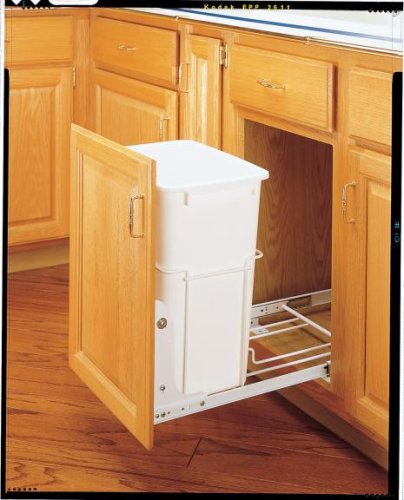 Rev-A-Shelf RV-18PB-1 - Single 35 Qt. 14-3/8 in. Wide Pull-Out White Waste Container with 3/4 Extension Slides