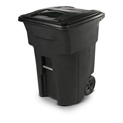 Toter 025596-R1209 Residential Heavy Duty Two Wheeled Trash Can with Attached Lid, 96 gallon, Blackstone