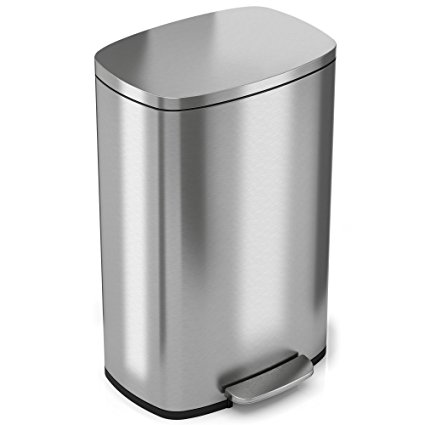 iTouchless SoftStep 13 Gallon Stainless Steel Step Trash Can with Odor Filter & Removable Inner Bucket, 50 Liter Garbage Bin, Soft and Quiet Lid Close