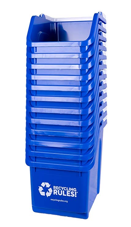 Blue Stackable Recycling Bin Container with Handle 6 Gallon - 12 Pack of Bins