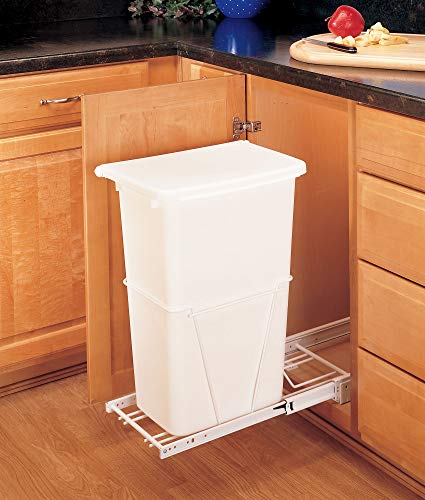 Rev-A-Shelf - RV-12PB-50 - Single 50 Qt. Pull-Out White Waste Container with 3/4 Extension Slides