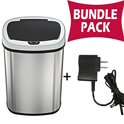 SensorCan Automatic Touchless Sensor Trash Can with AC Adapter - Battery free - Stainless Steel - 13 Gallon / 49 Liter - Oval Shape