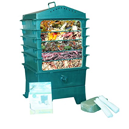 VermiHut 5-Tray Worm Compost Bin, Dark Green