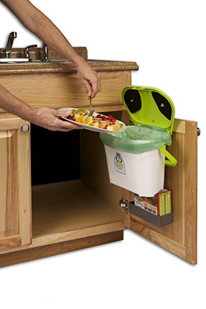 Kitchen Compost Caddy Cabinet Mounted Compost Bin - Pail System With Activated Carbon Filters & Storage For Compost Bags