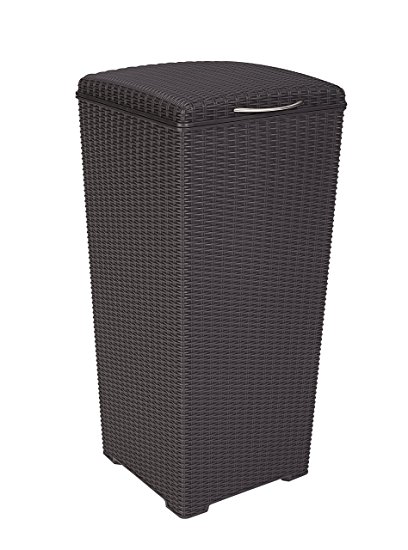 Keter Pacific 30 Gal. Outdoor Resin Wicker Waste Basket Trash Can with Liner