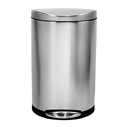 simplehuman Semi-Round Step Trash Can, Stainless Steel, 40 L/10.5 Gal