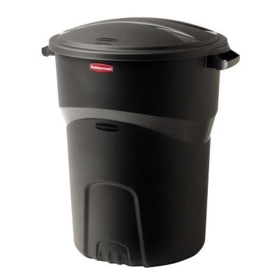 Roughneck 32 Gal. Black Round Trash Can with Lid (2-Pack)