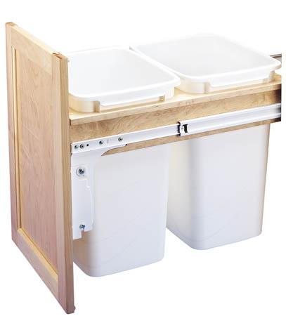 Rev-A-Shelf 4WCTM-18DM2-419-FL 35 Qt Wood Top Mount Double Waste Containers for Framless Cabinet, White