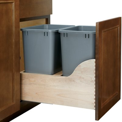 Rev-A-Shelf - 4WCSC-1835DM-2 - Double 35 Qt. Pull-Out Bottom Mount Wood and Silver Waste Container with Soft-Close Slides