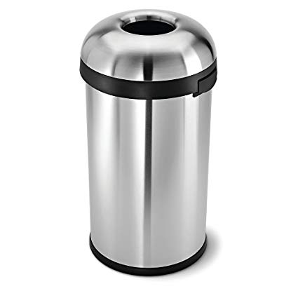 simplehuman Bullet Open Trash Can with 6-inch Opening, Commercial Grade, Stainless Steel, 60 L / 16 Gal