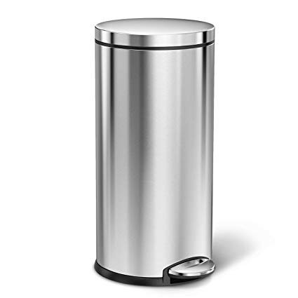 simplehuman 35 Liter/9.3 Gallon Stainless Steel Round Kitchen Step Trash Can, Brushed Stainless Steel