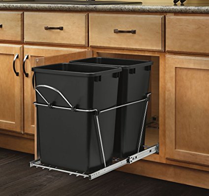 Rev-A-Shelf RV-18KD-18C S - Double 35 Qt. Pull-Out Black and Chrome Waste Container