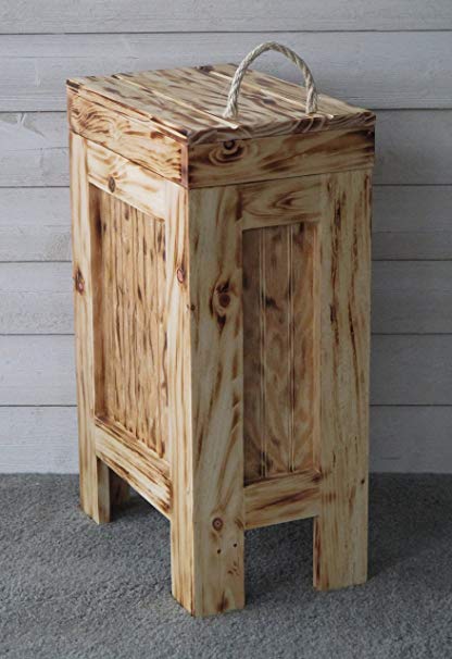 Wooden Wood Kitchen Trash Bin Garbage Can Rectangular 13 Gallon Rustic Burnt Western Made From Eastern White Knotty Pine - Handcrafted in USA By Buffalowoodshop