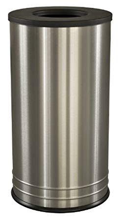 Ex-Cell Kaiser INT1528 T-8 SS BLX International Collection Stainless Steel Indoor Ash/Trash Receptacle with Black Textured Top, 15