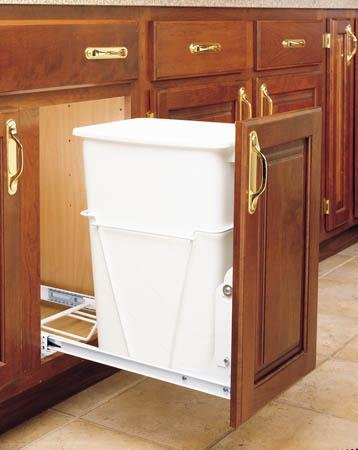 Rev-A-Shelf RV-12PB S 35 Qt Pull-Out Waste Container with Full Extension Slides, White