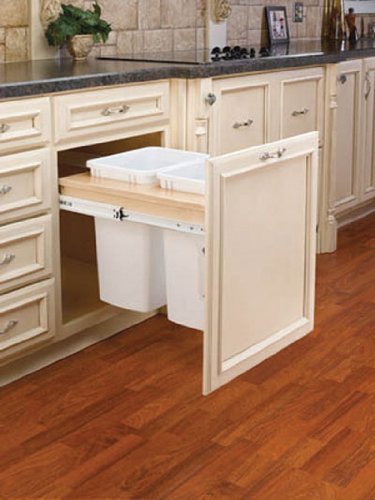 Rev-A-Shelf - 4WCTM-21DM2 - Double 35 Qt. Pull-Out Top Mount Wood and White Waste Container for 18 in. W 1-1/2 in. Face Frame Cabinet