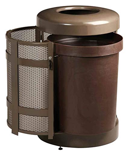 Rubbermaid Commercial Products FGA38TSDABZPL Architek Decorative Outdoor Trash Can, Funnel Top with Side Door, 38 gal, Architectural Bronze