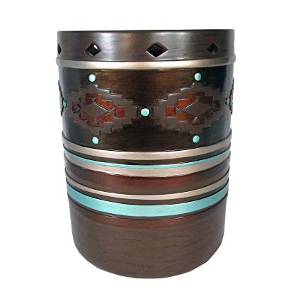 Veratex Pueblo Collection Modern Contemporary Style Patterned Resin Bathroom Waste Basket, Rust