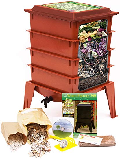 Worm Factory 360 Composting Bin (Terracotta) With 1000 Live Composting Worms By Worms Etc