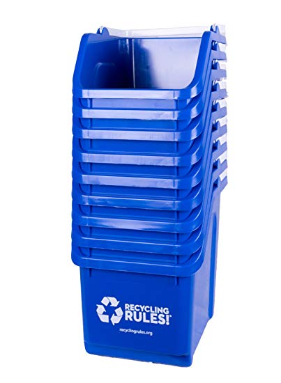 Blue Stackable Recycling Bin Container with Handle 6 Gallon - 9 Pack of Bins