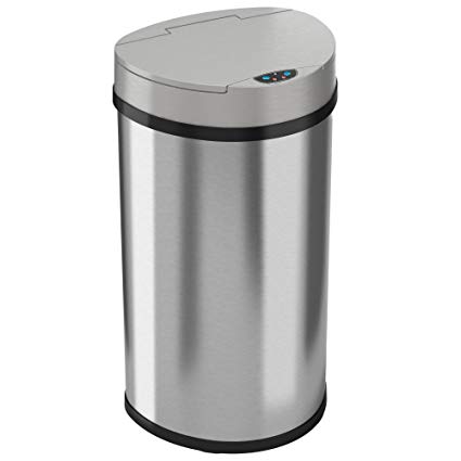 iTouchless 13 Gallon Automatic Touchless Kitchen Trash Can – Semi-Round Stainless Steel Can with Extra-Wide Opening