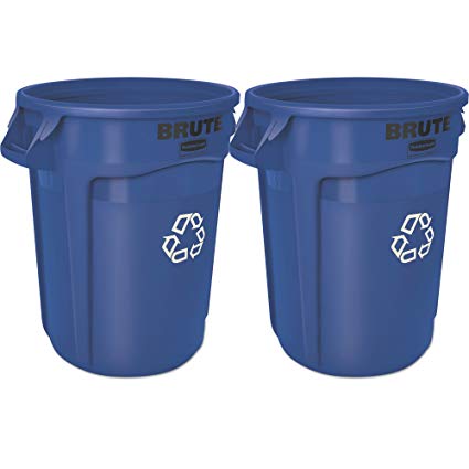 .Rubbermaid Commercial Products. FG263273BLUE-V Brute Recycling Container with Venting Channels, 32 gal, Blue, 2-Pack
