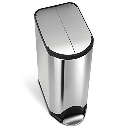simplehuman 30 Liter/8 Gallon Stainless Steel Butterfly Lid Kitchen Step Trash Can, Brushed Stainless Steel