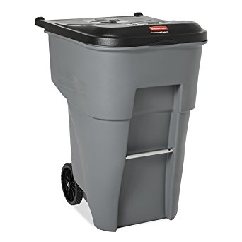 Rubbermaid Commercial Brute Rollout Heavy-Duty Waste Container, Square, Polyethylene, 95 Gallons, Gray (9W22GY)