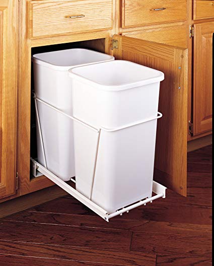 Rev-A-Shelf - RV-15PB-2 S - Double 27 Qt. Pull-Out White Waste Containers with Full-Extension Slides