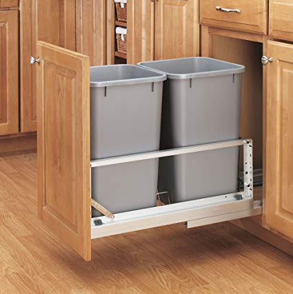 Rev-A-Shelf - 5349-1527DM-217 - Double 27 Qt. Pull-Out Brushed Aluminum and Silver Waste Container