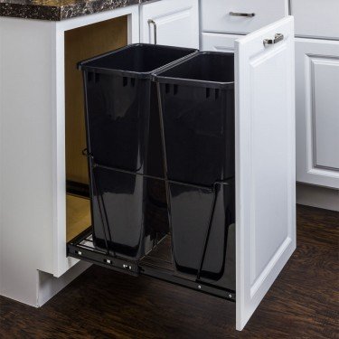 Hardware Resources CAN-EBMD50B-R Double Pullout Waste Container System, Black