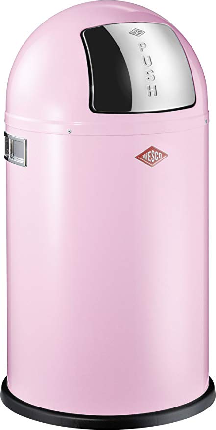 Wesco Pushboy Junior Push Door Trash Can, Powder Coated Steel, 5.8 Gallon/21 L, Pink