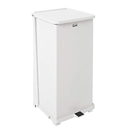 Rubbermaid Commercial ST24EPLWH Defenders Biohazard Step Can, Square, Steel, 24gal, White