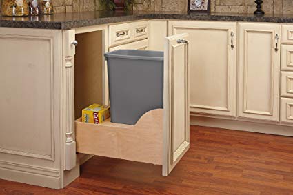 Rev-A-Shelf - 4WCSC-1550DM-1 - Single 50 Qt. Pull-Out Bottom Mount Wood and Silver Waste Container with Soft-Close Slides