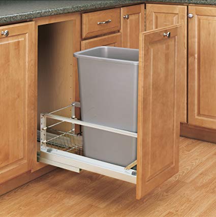 Rev-A-Shelf - 5349-1550DM-117 - Single 50 Qt. Pull-Out Brushed Aluminum and Silver Waste Container